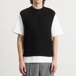about:blank Moss Stitch Knitted Vest