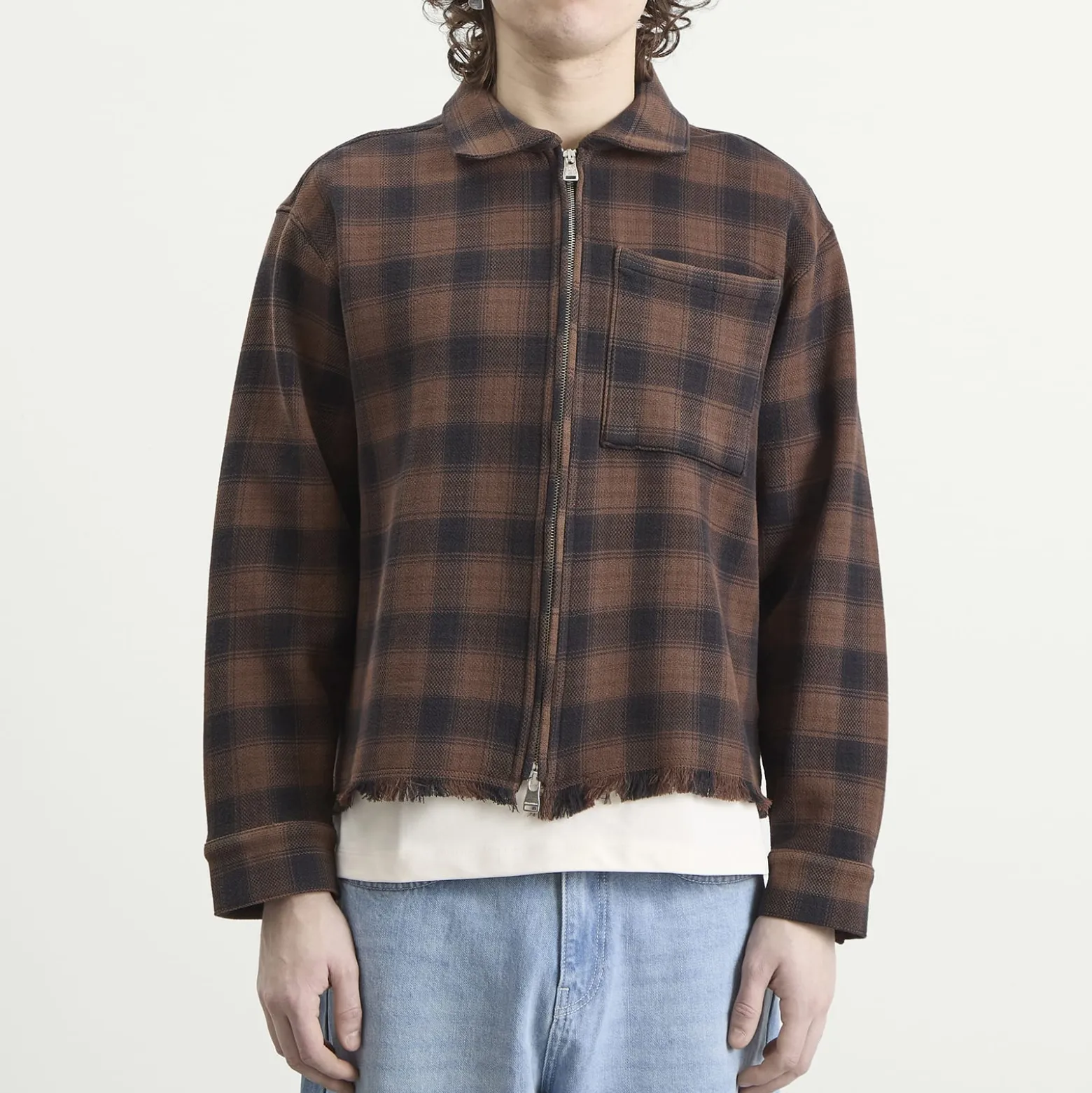 about:blank Plaid Zipped Overshirt