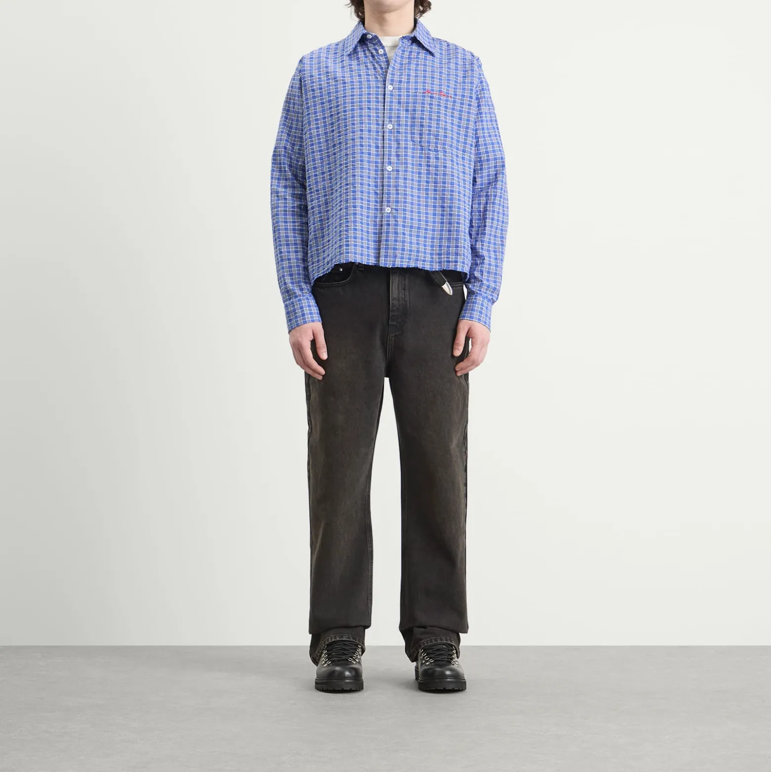 about:blank Raw Hem Check Shirt