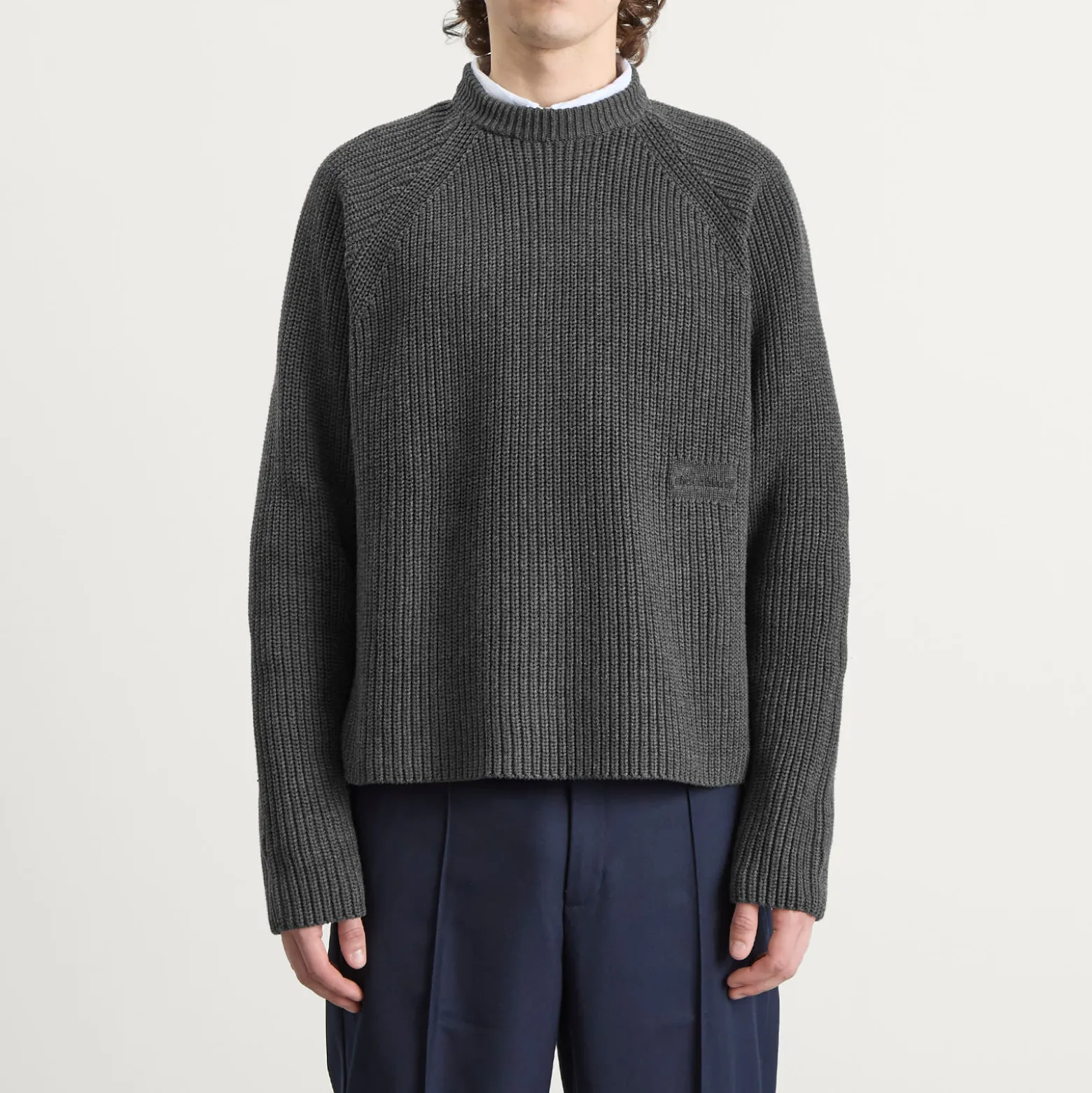 about:blank Rib Mock Neck Crew