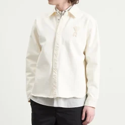 AMI Paris Denim Overshirt With Knitted Ami De Coeur