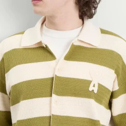 AMI Paris Stripe Knitted Shirt With Ami De Coeur Patch