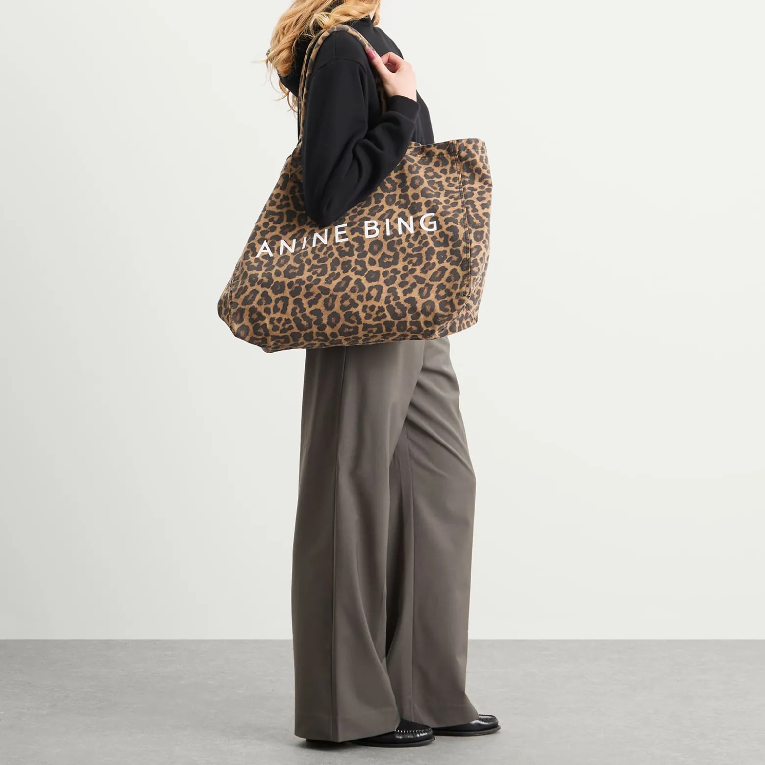 Anine Bing Leo Canvas Tote Leopard Bag