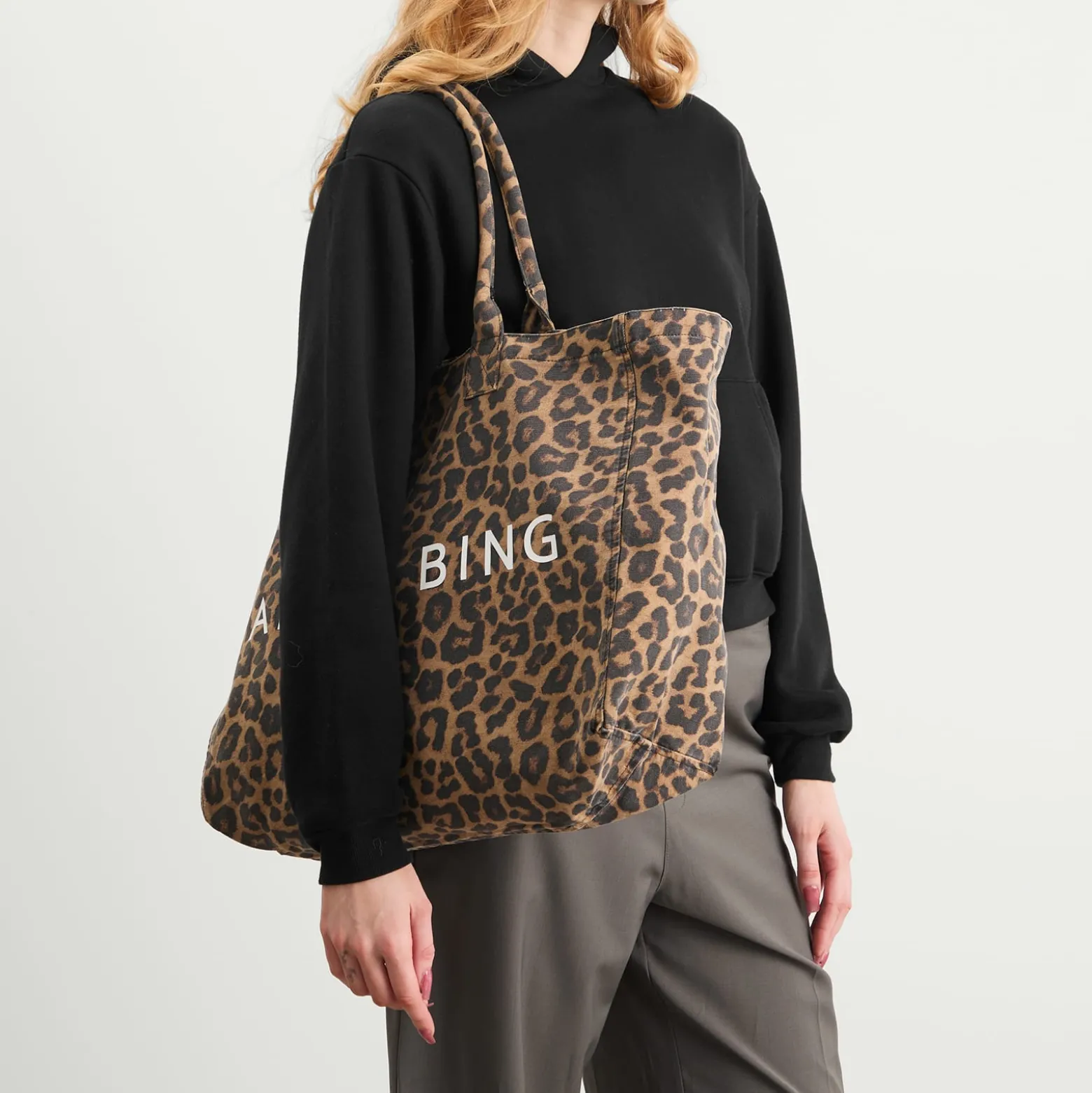 Anine Bing Leo Canvas Tote Leopard Bag
