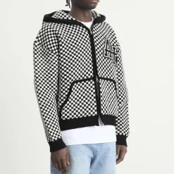 ANNIE HOOD Checked Knitted Jacket
