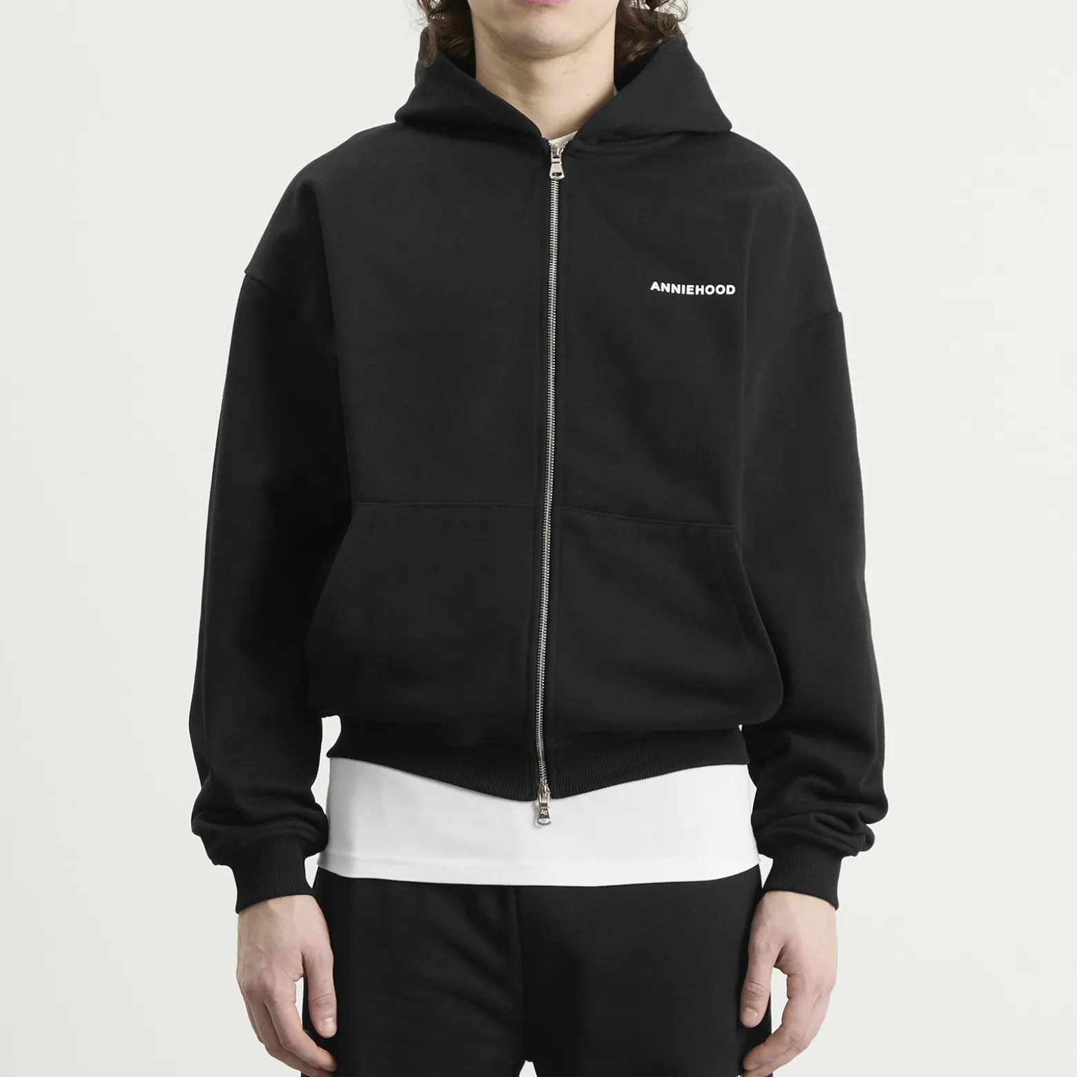 ANNIE HOOD Mini Logo Zip Hoodie