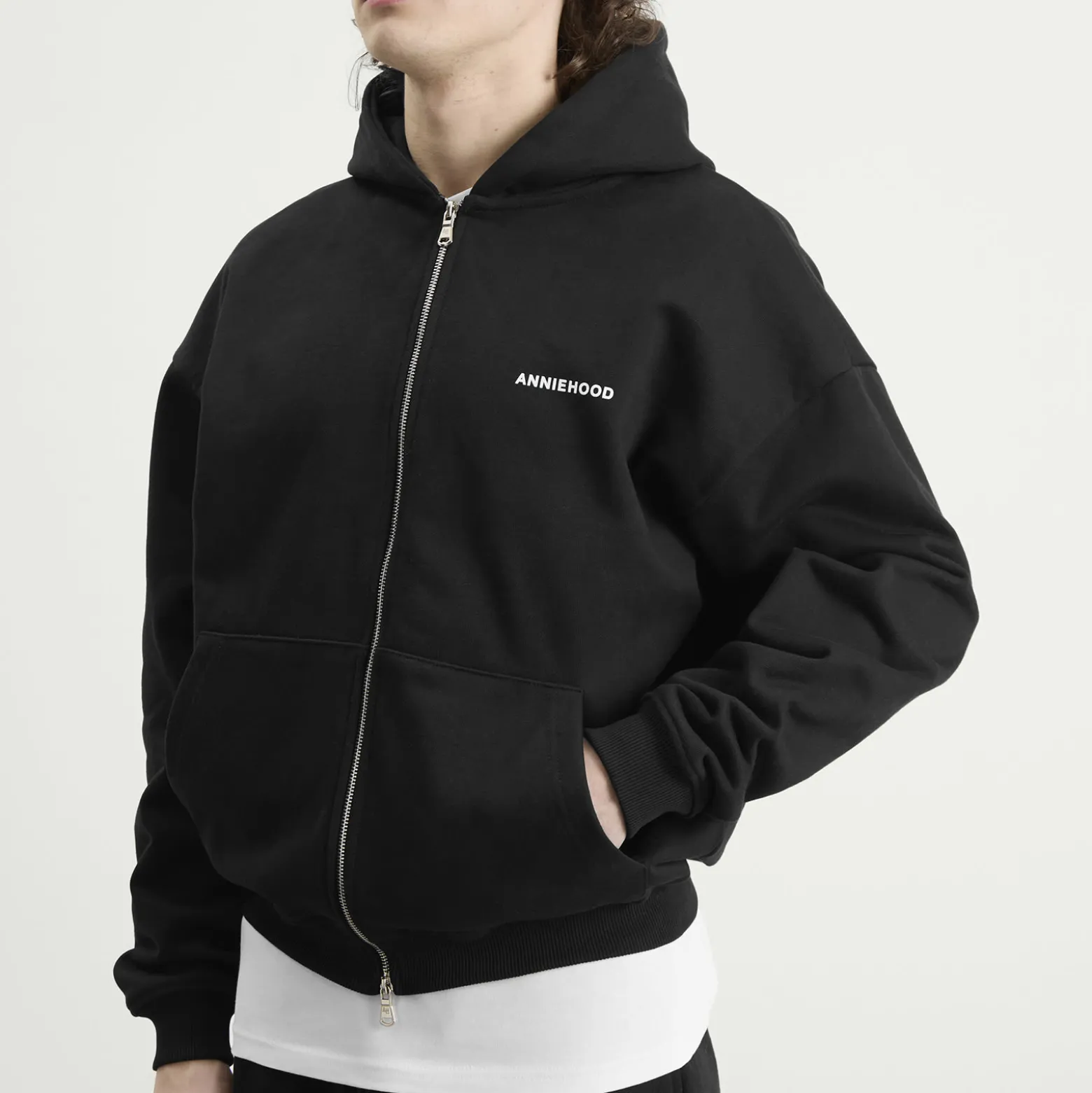 ANNIE HOOD Mini Logo Zip Hoodie