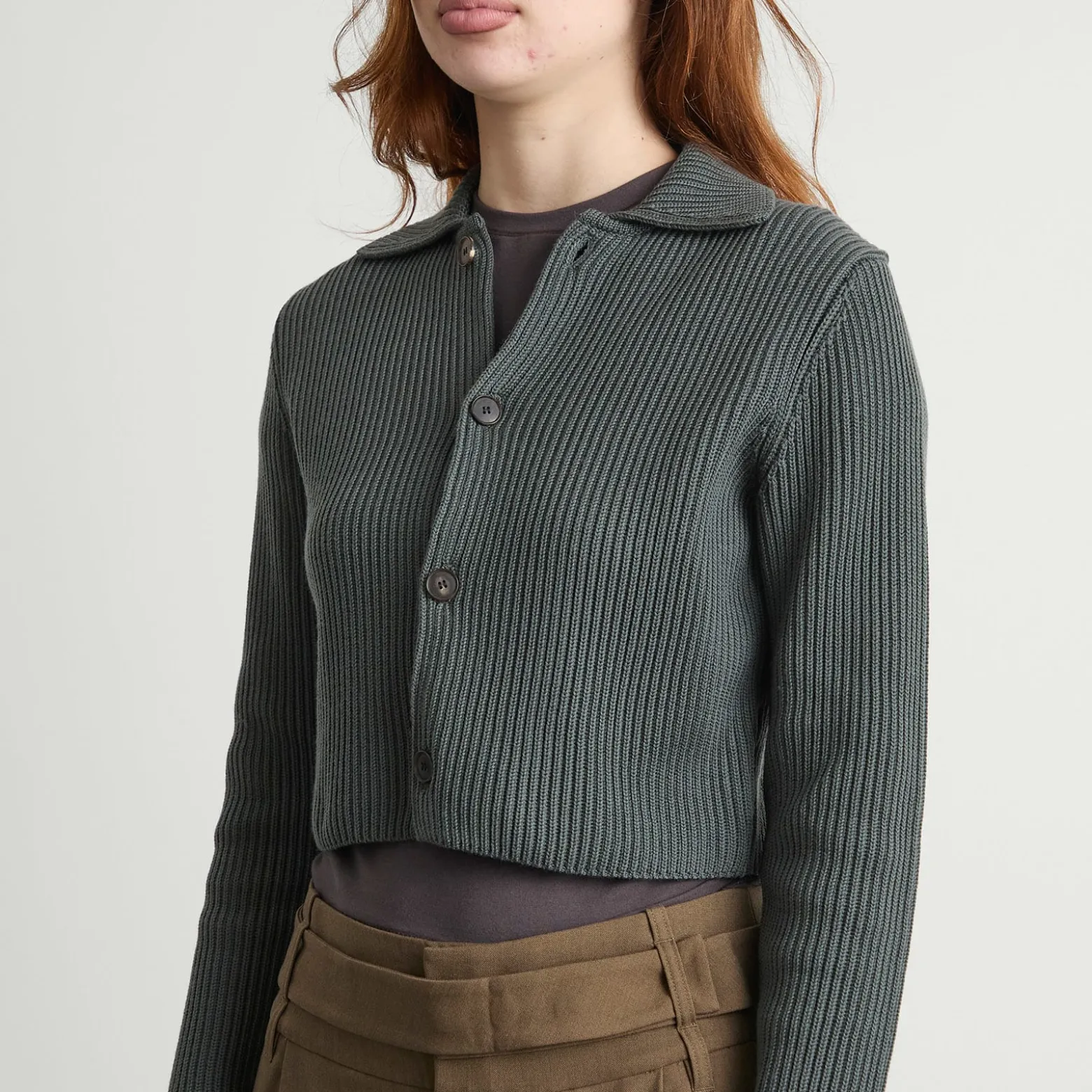 Auralee Crop Knit Shirt Cardigan