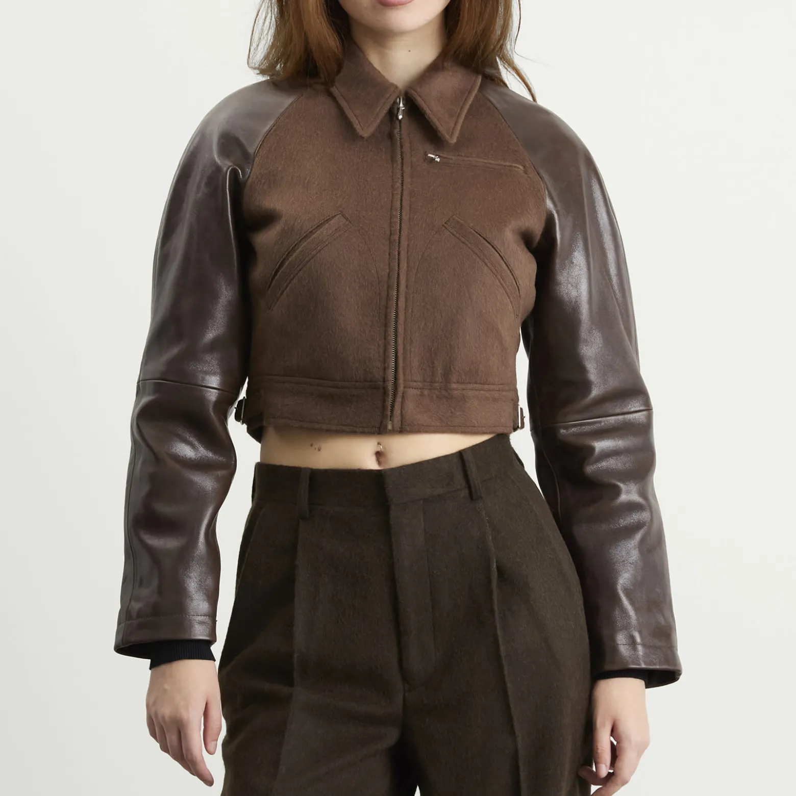 Auralee Flannel Crop Zip Jacket
