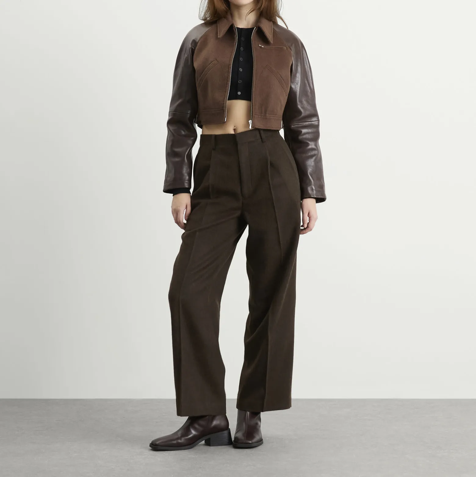 Auralee Flannel Crop Zip Jacket