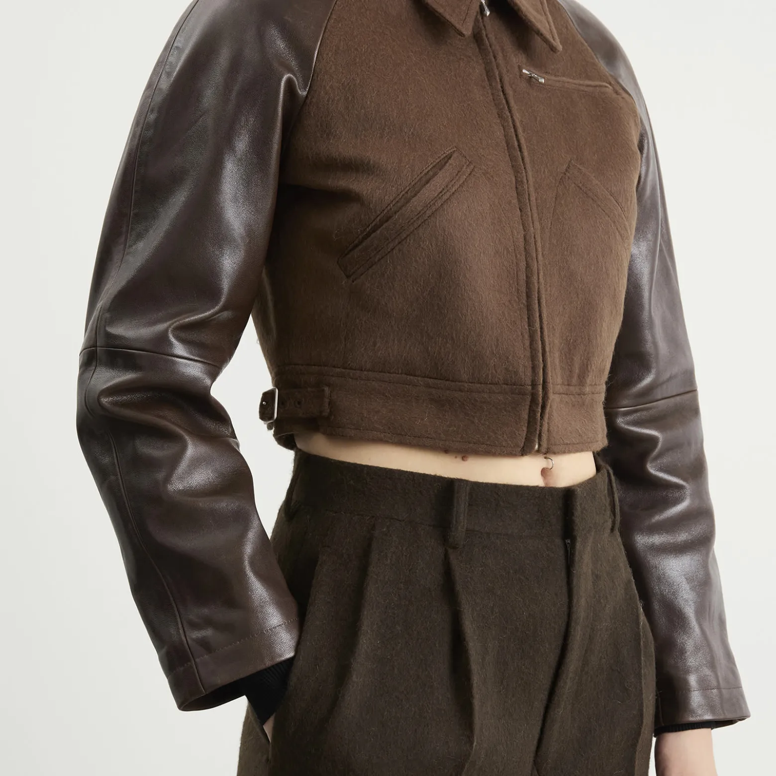 Auralee Flannel Crop Zip Jacket