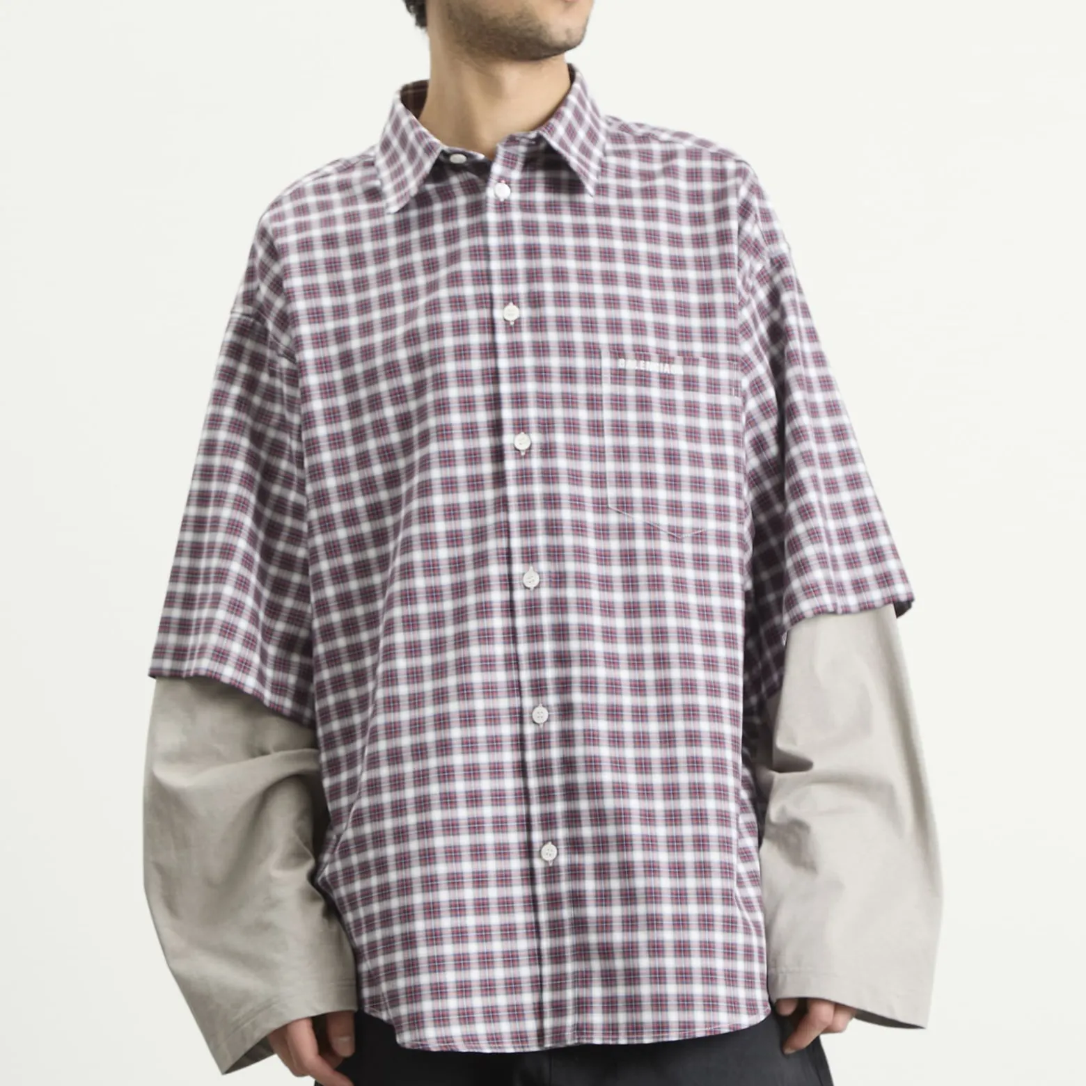 Balenciaga Check Poplin Double Layer Shirt