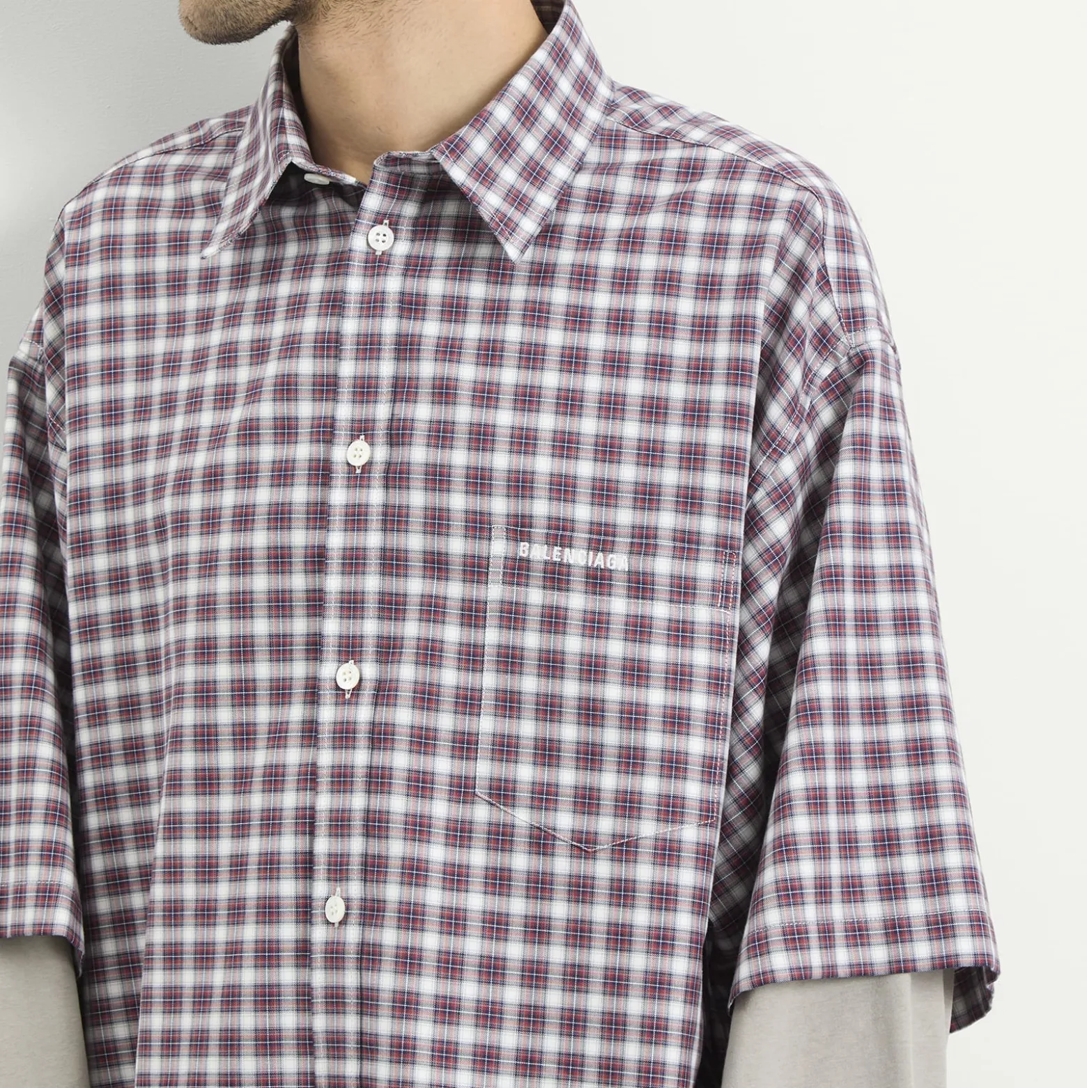 Balenciaga Check Poplin Double Layer Shirt
