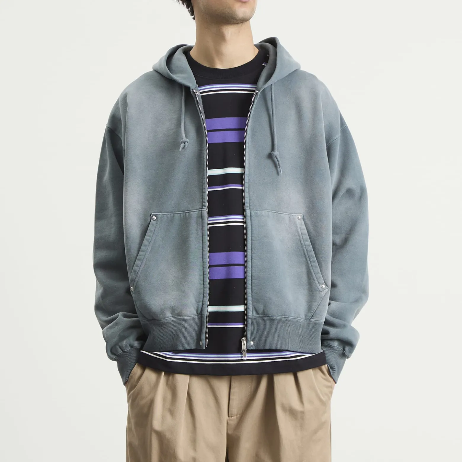 BEAMS Fade Rivet Zip Hoodie