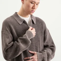 Bound Acid Wash Half Zip Pullover