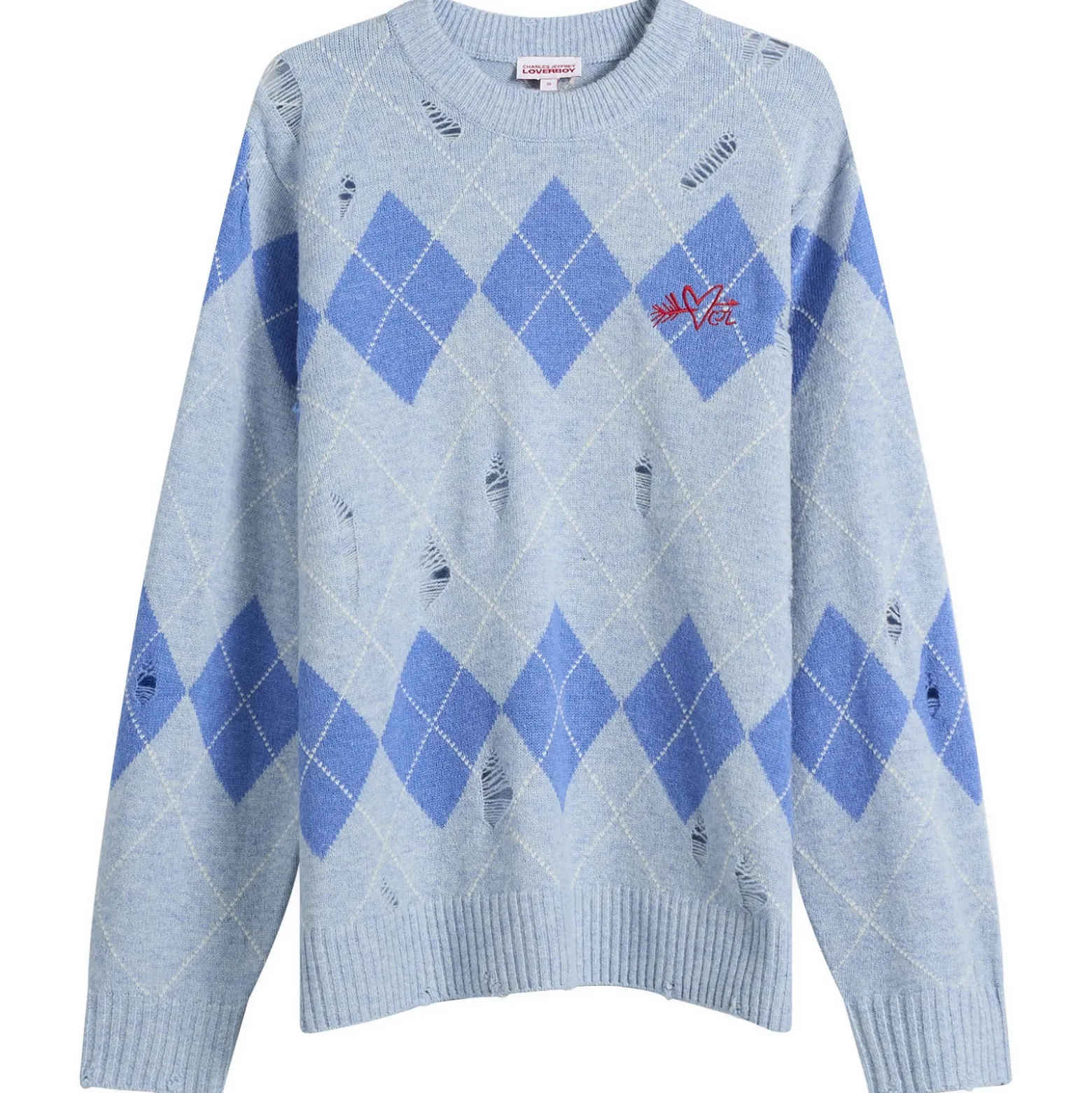 Charles Jeffrey Loverboy Distressed Argyle Jumper