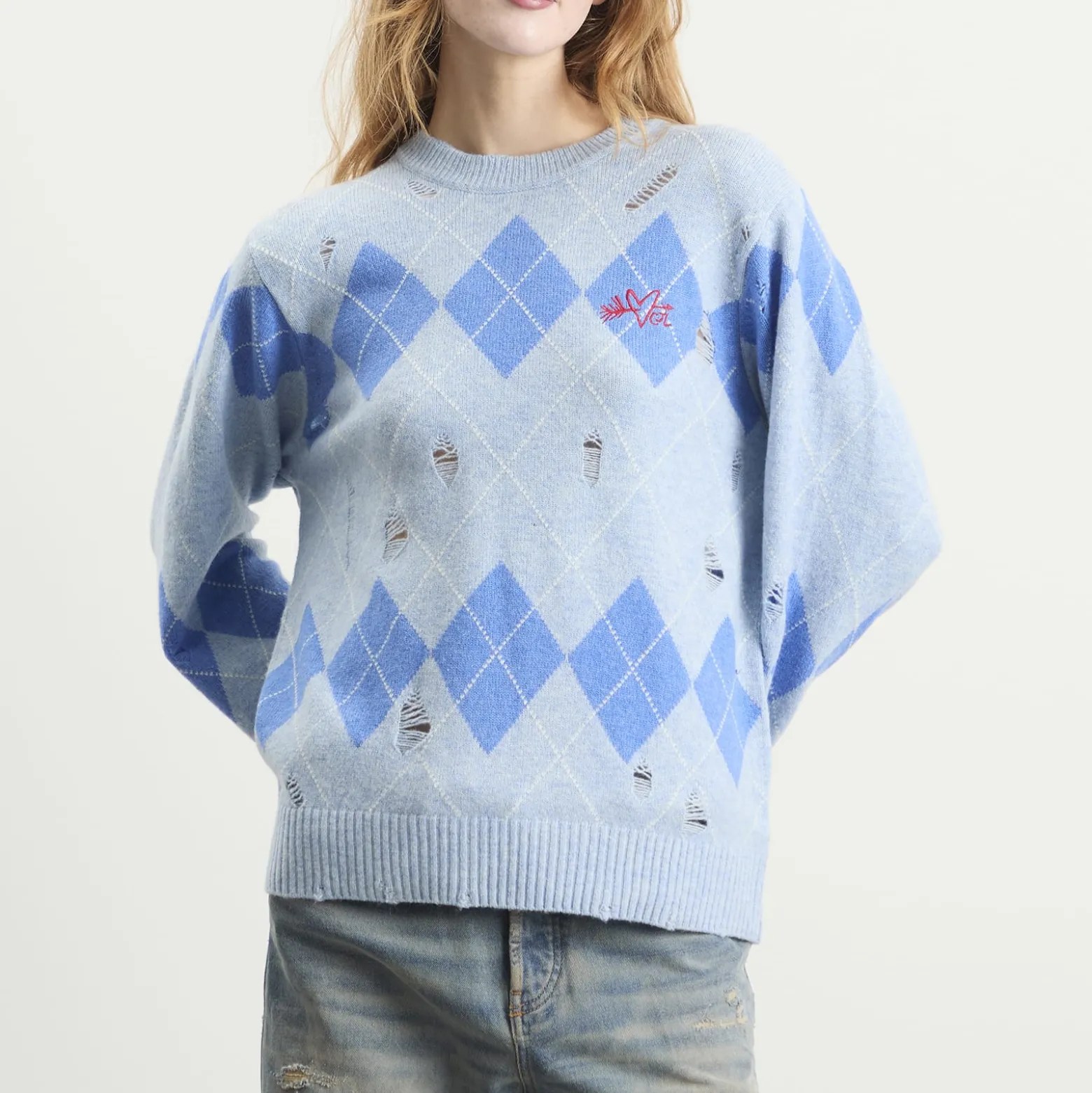 Charles Jeffrey Loverboy Distressed Argyle Jumper