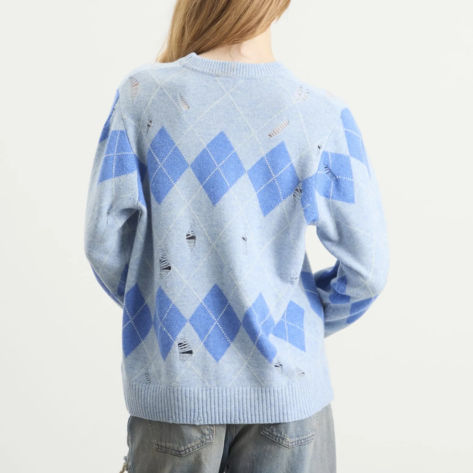 Charles Jeffrey Loverboy Distressed Argyle Jumper