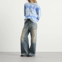 Charles Jeffrey Loverboy Distressed Argyle Jumper