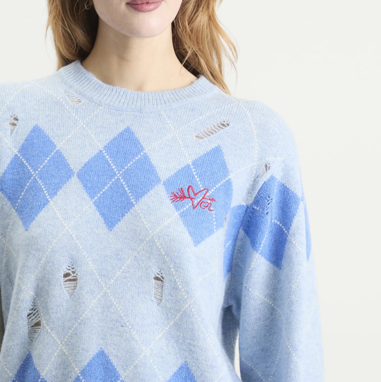 Charles Jeffrey Loverboy Distressed Argyle Jumper