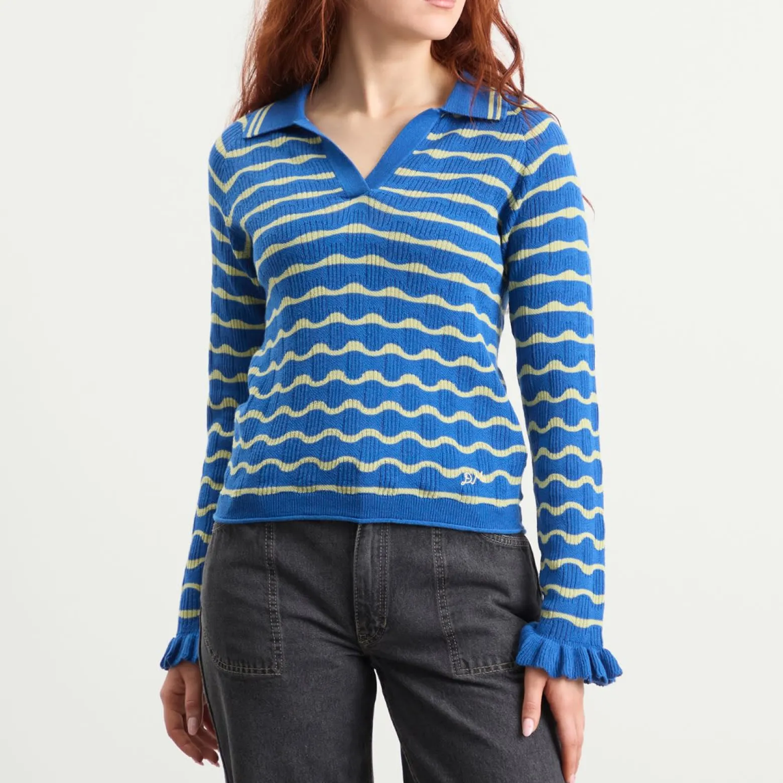 Damson Madder Silvia Cotton Merino Blend Polo Jumper