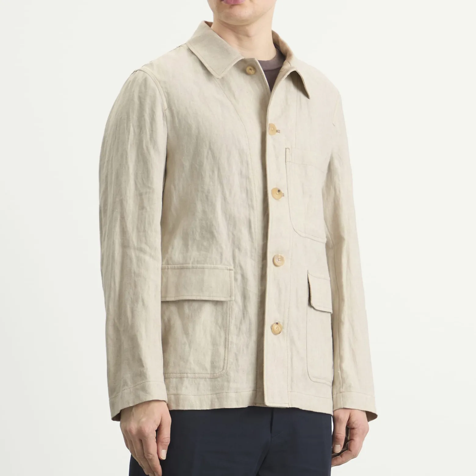 Dries Van Noten Herringbone Cotton Linen Chore Jacket