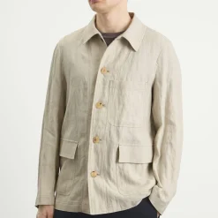 Dries Van Noten Herringbone Cotton Linen Chore Jacket