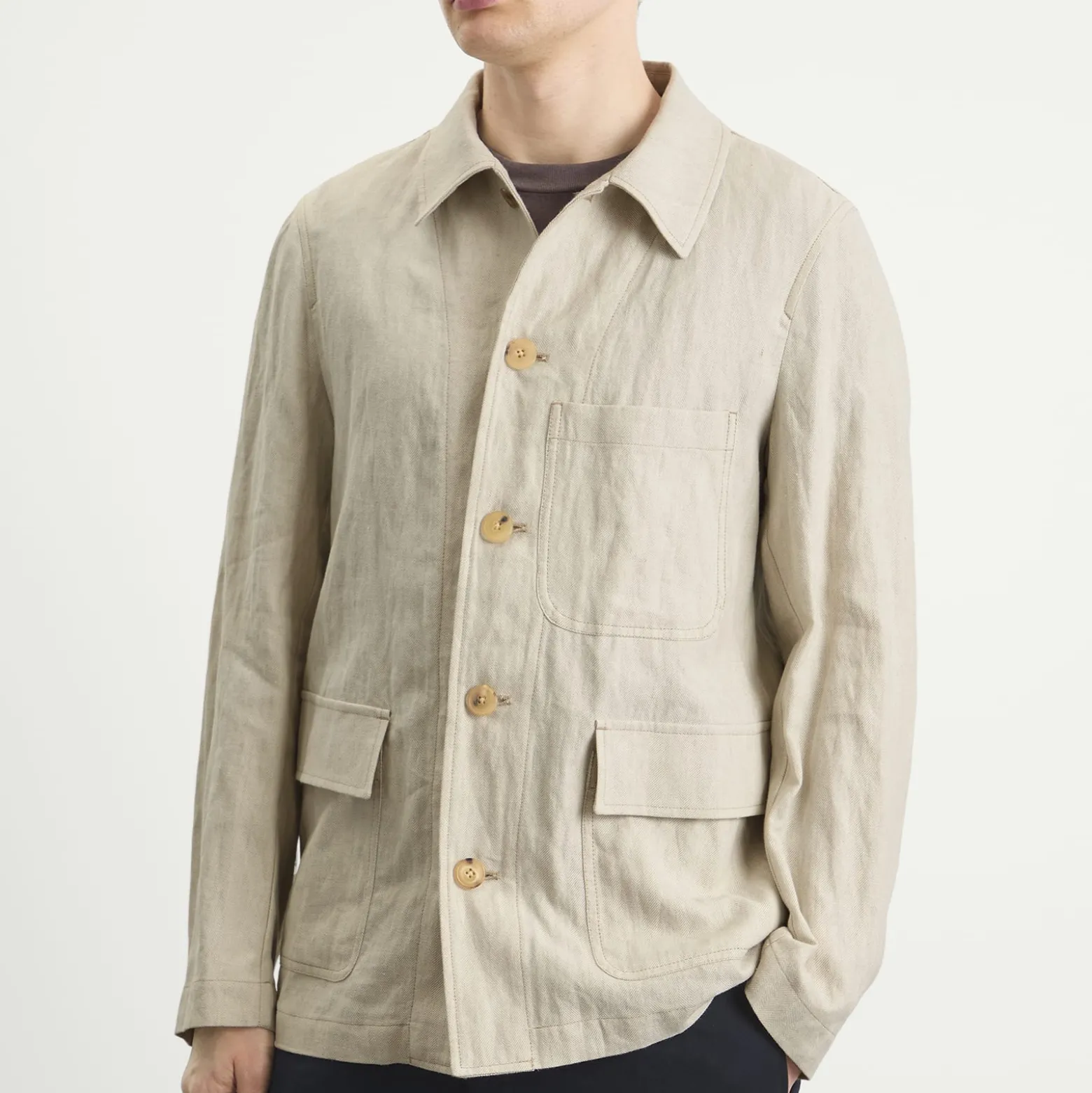 Dries Van Noten Herringbone Cotton Linen Chore Jacket
