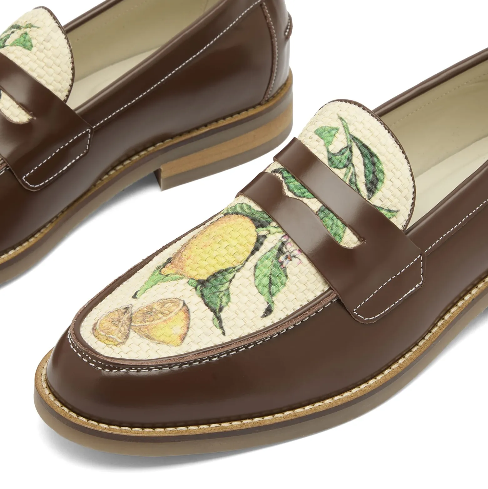 Duke + Dexter Wilde Chestnut Lemon Raffia Penny Loafer