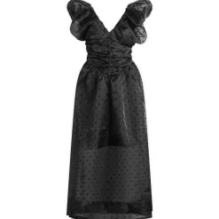 GANNI Flocked Organza Long Ruched Dress