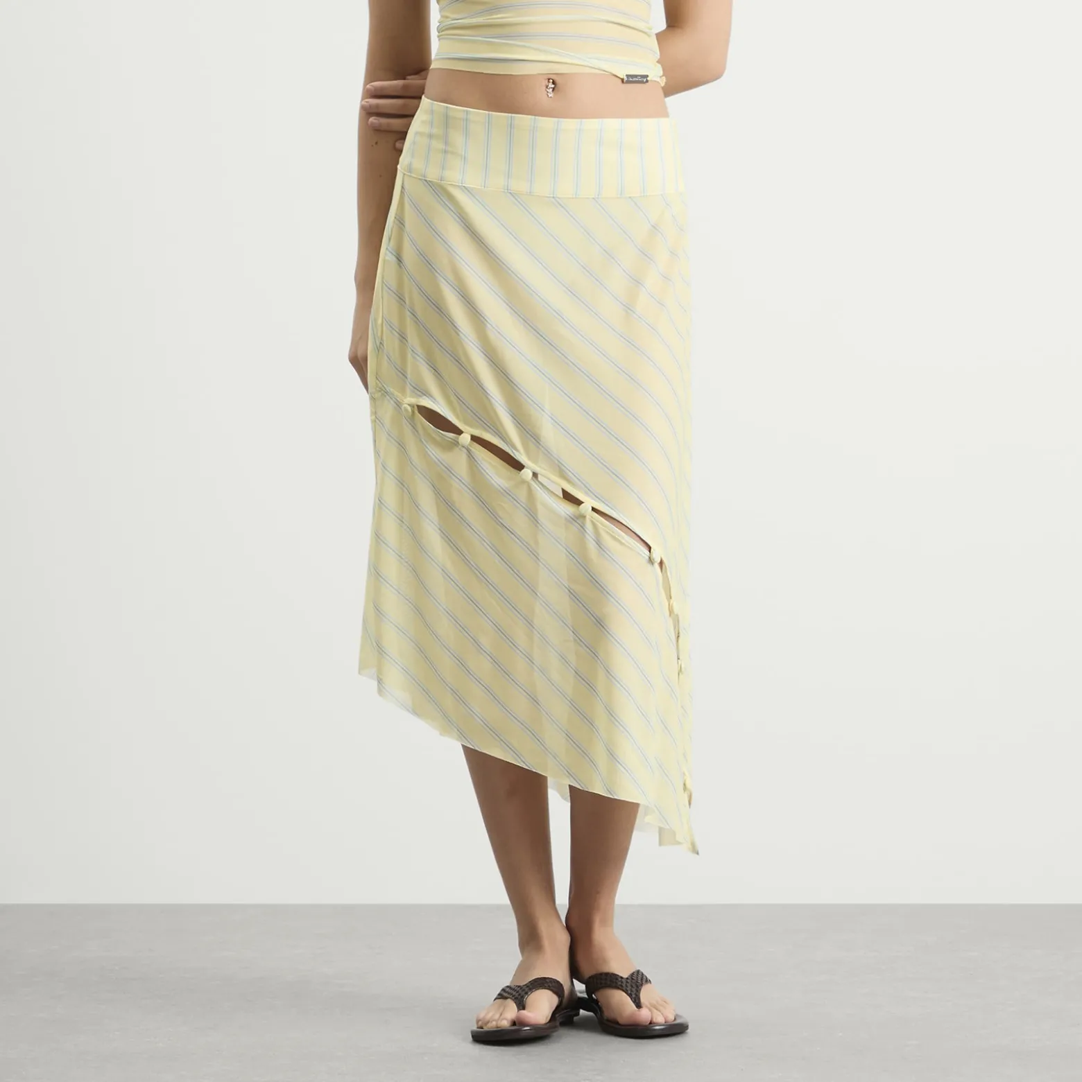 House Of Sunny Striped Mesh Asymmetric Skirt