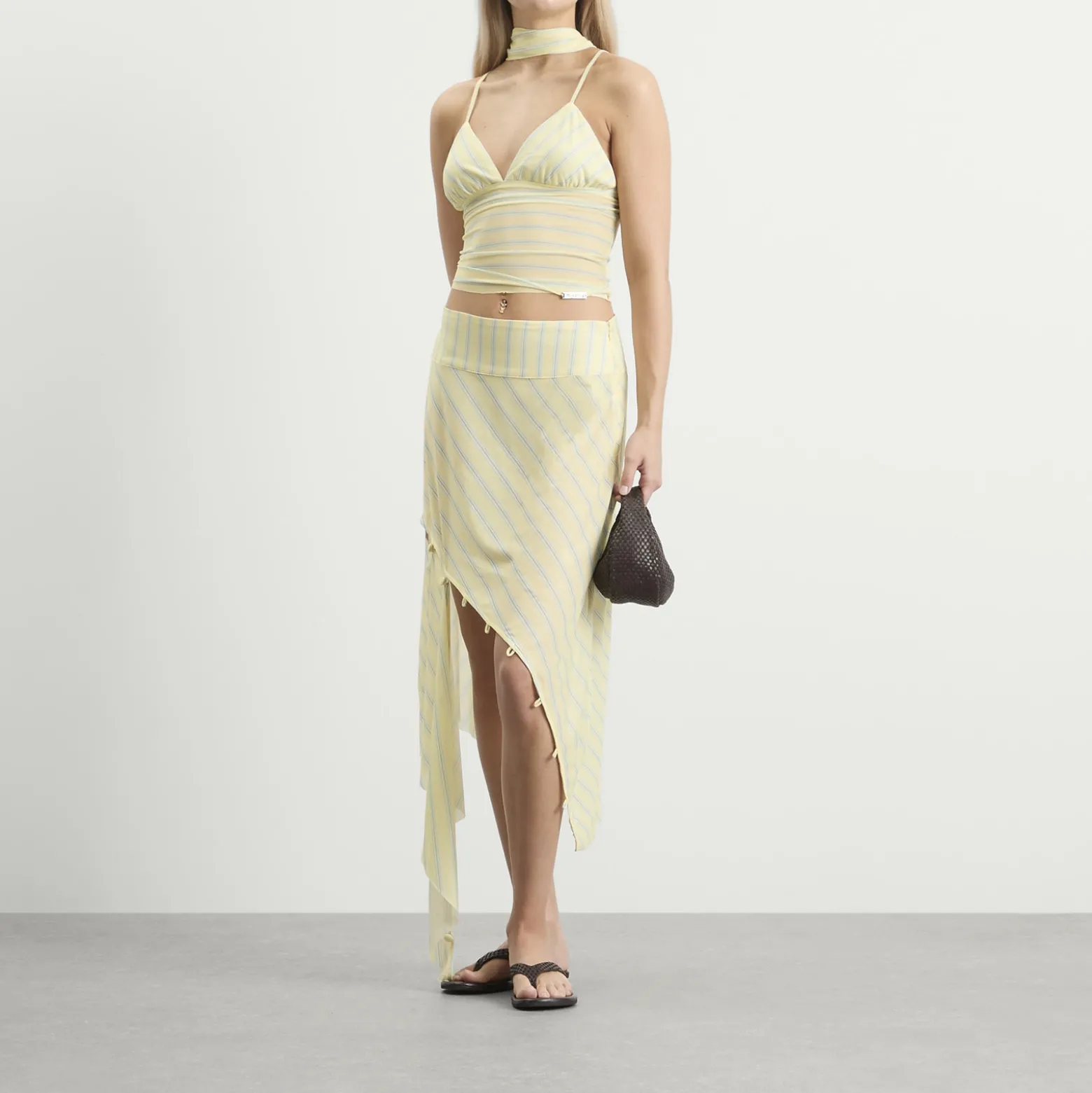 House Of Sunny Striped Mesh Asymmetric Skirt
