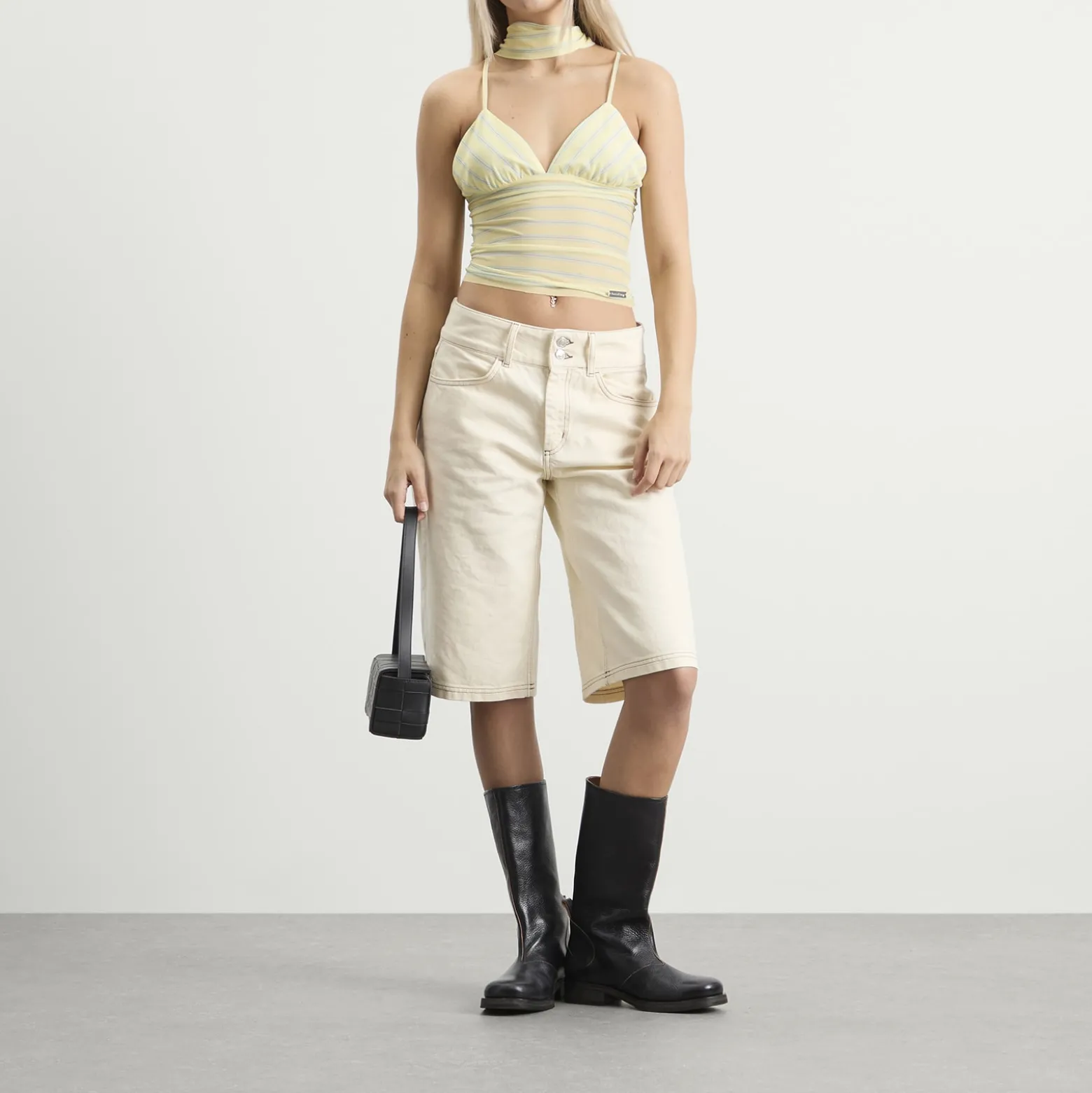 House Of Sunny Striped Mesh Cami Top
