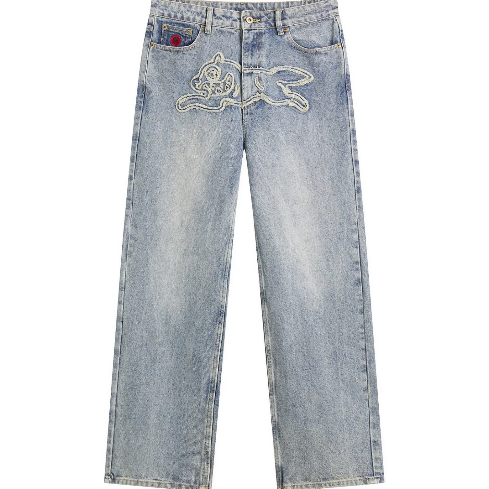 ICECREAM Distressed Running Dog Denim Pants