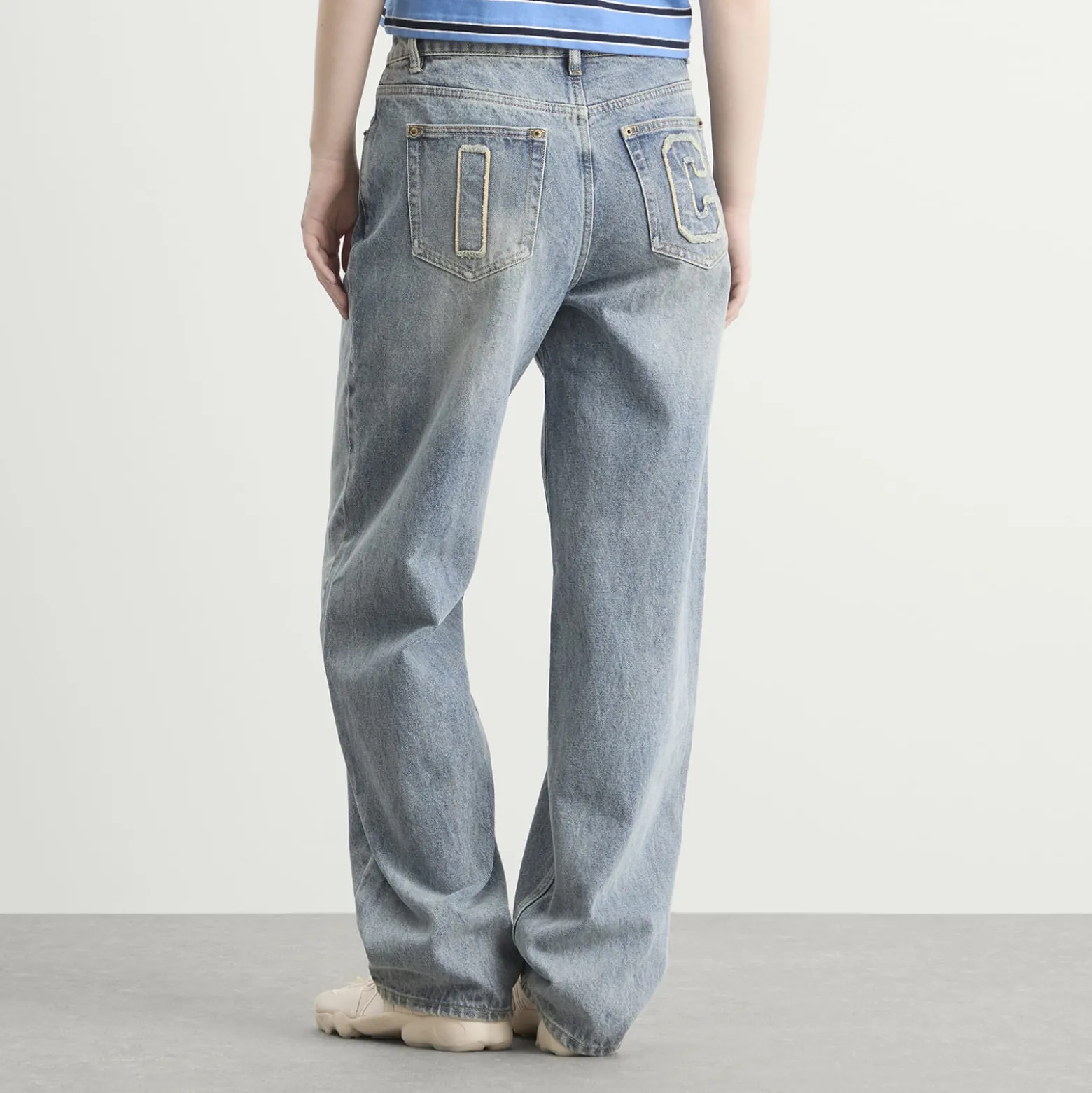 ICECREAM Distressed Running Dog Denim Pants