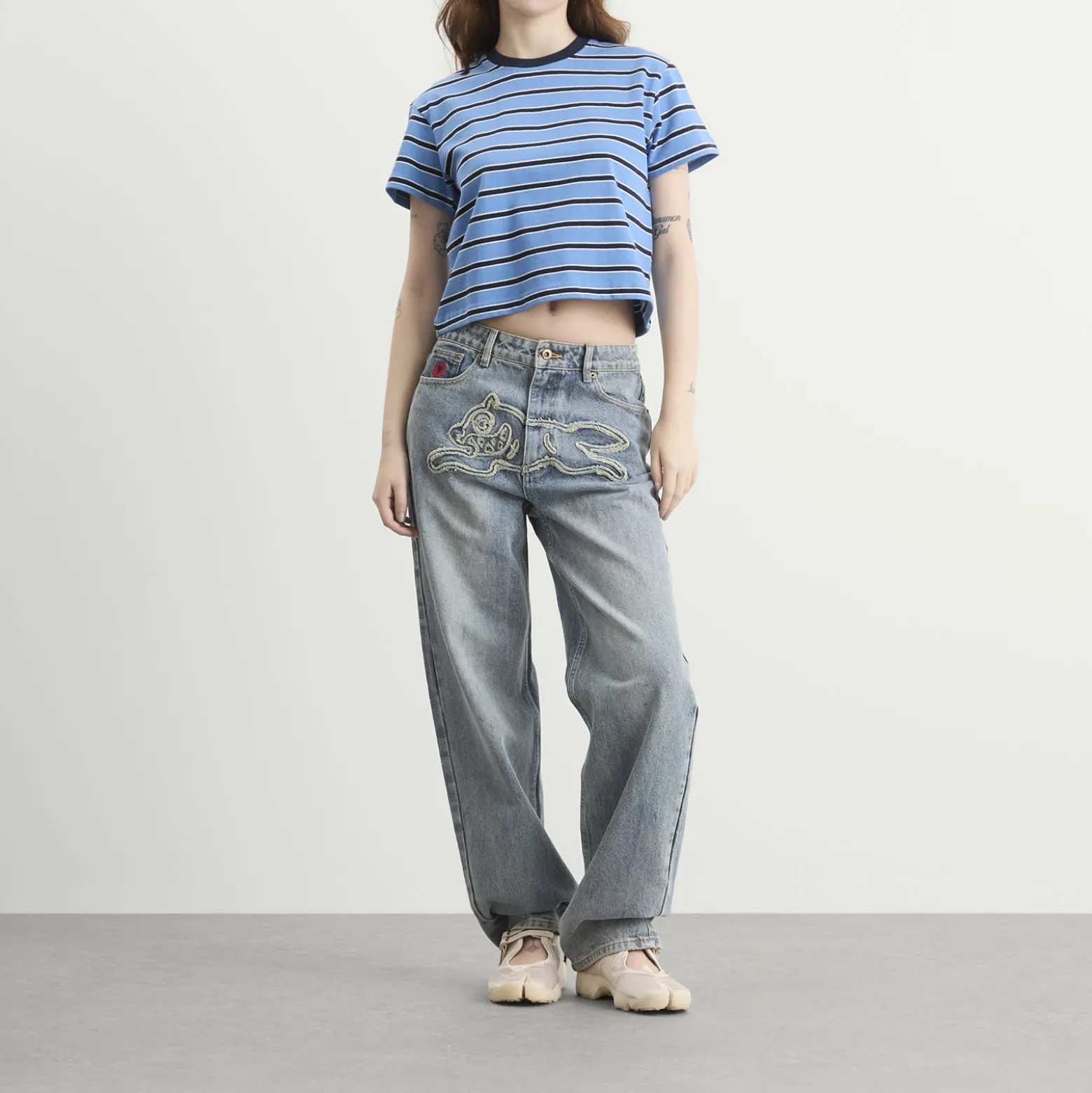 ICECREAM Distressed Running Dog Denim Pants