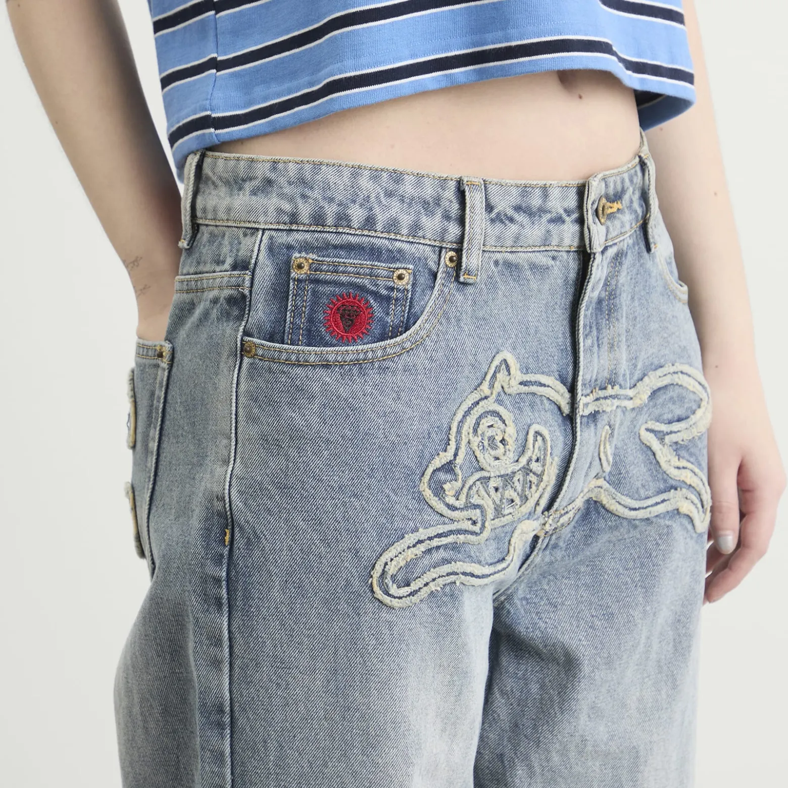 ICECREAM Distressed Running Dog Denim Pants