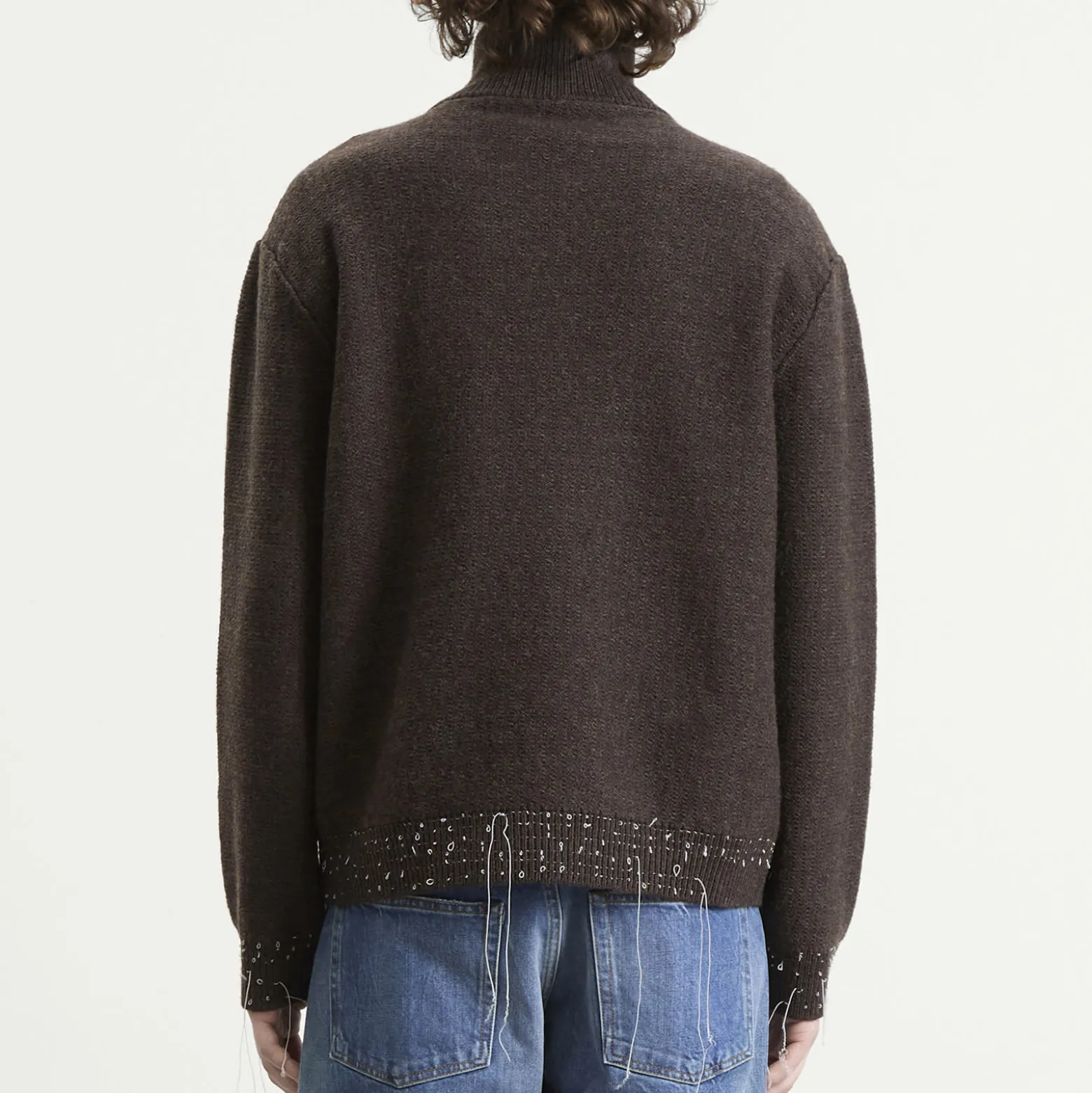 Maison Margiela Wool Distress Half Zip Knit
