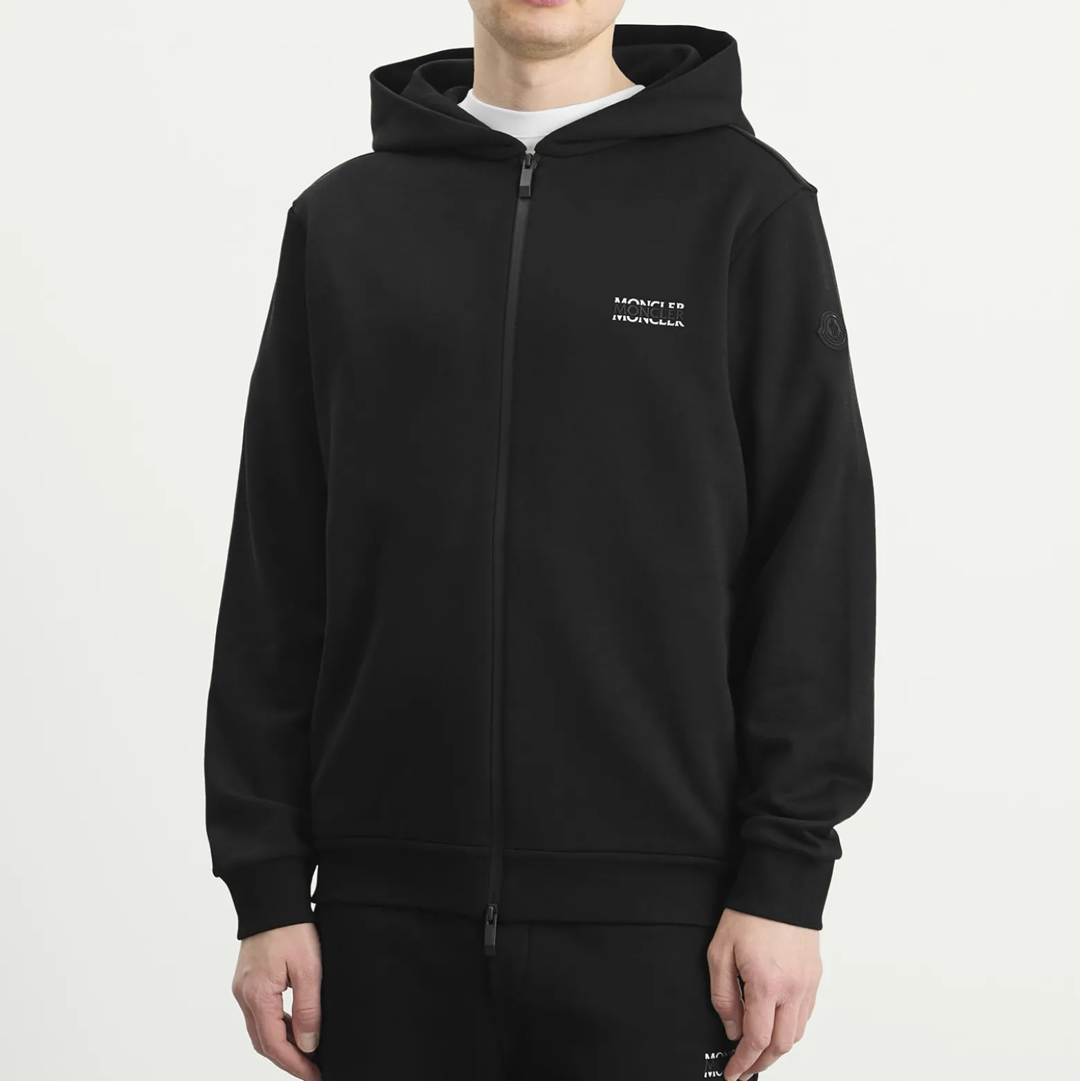 Moncler Stripe Logo Zip Up Hoodie