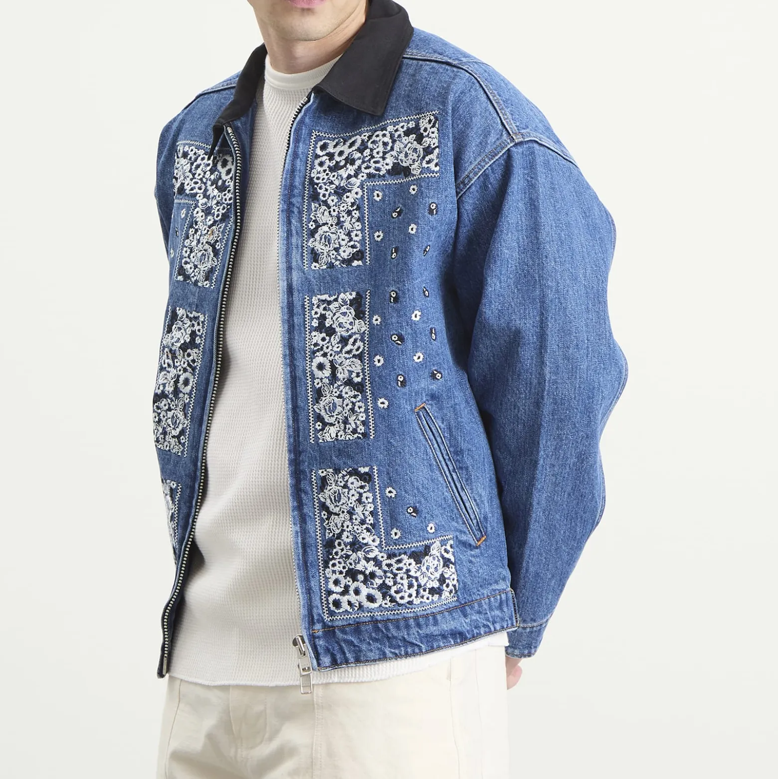 NOMARHYTHM TEXTILE Bandana Embroidery Denim Jacket
