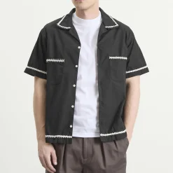 NOMARHYTHM TEXTILE Trim Embroidery Open Collar Shirt