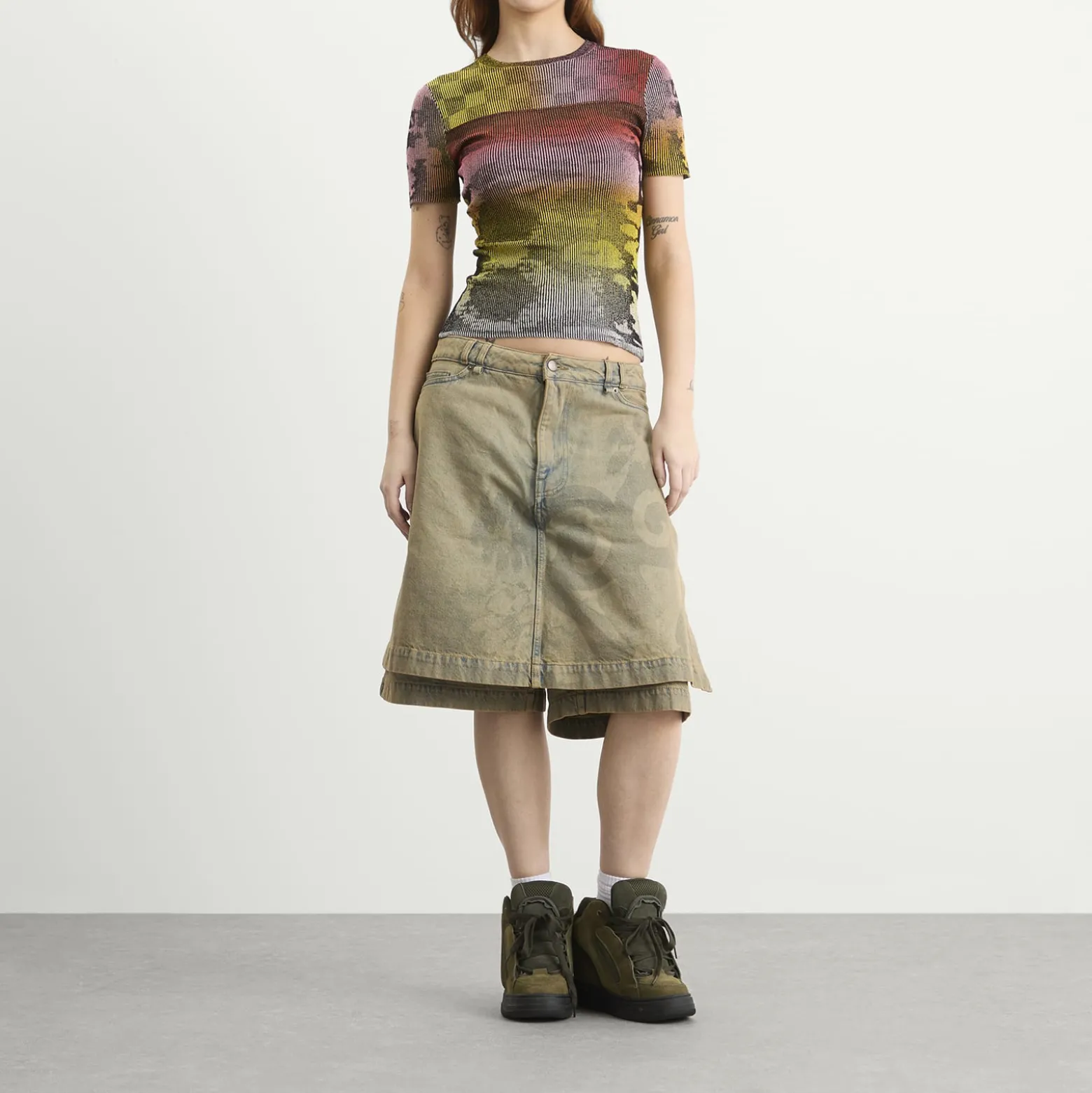 Paolina Russo Illusion Knit Cap Sleeve T-Shirt
