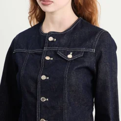 Peachy Den Goldie Collarless Denim Jacket