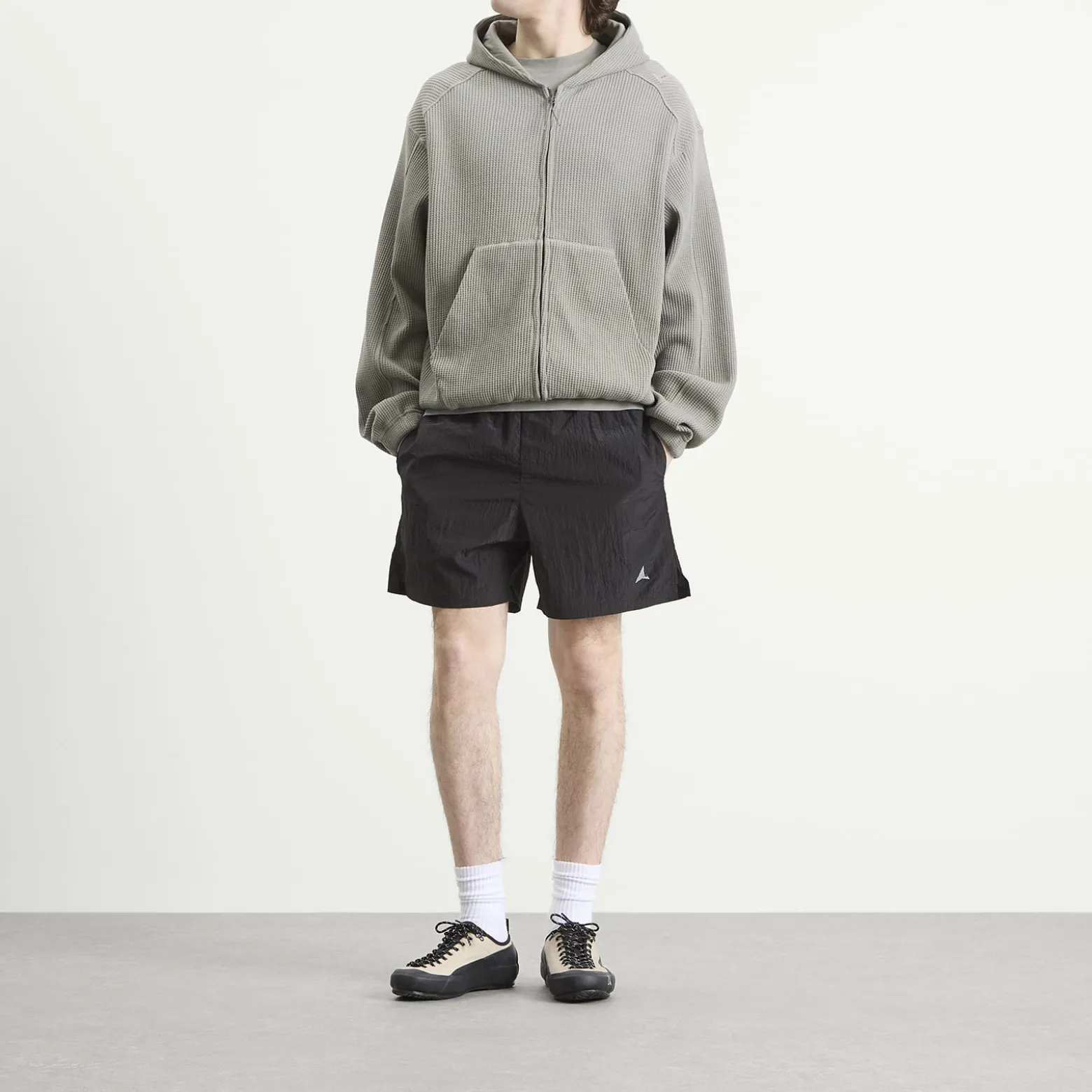 ROA Bee Sun Faded Organic Waffle Zip Up Hoodie