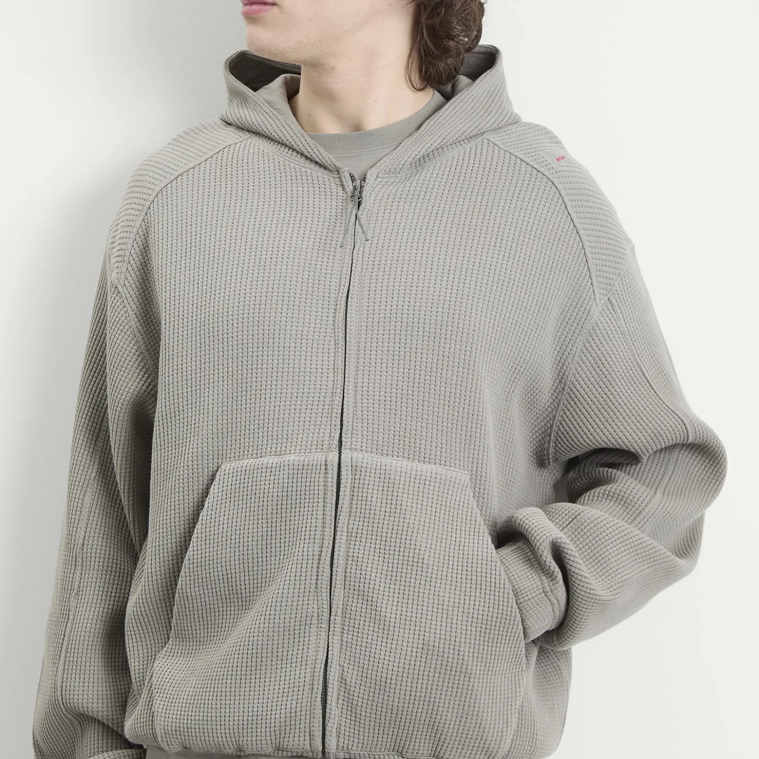 ROA Bee Sun Faded Organic Waffle Zip Up Hoodie