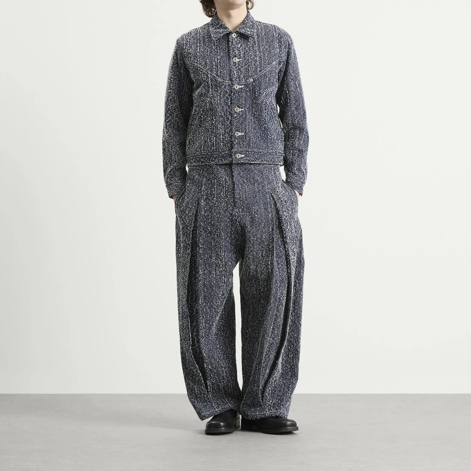 Sage Nation Box Pleat Needle Punch Denim Jeans