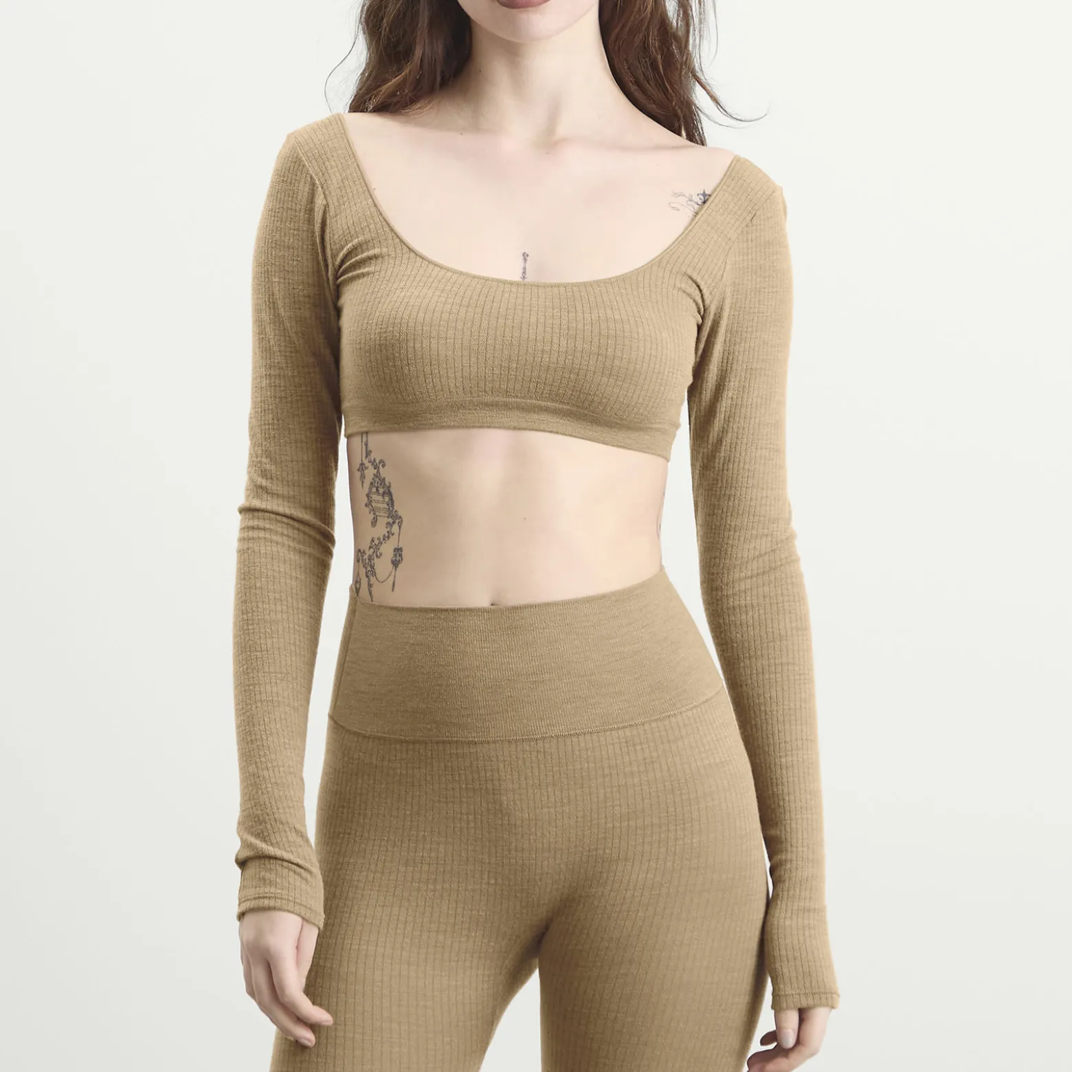 SKIMS Seamless Sheer Wool Long Sleeve Crop Top