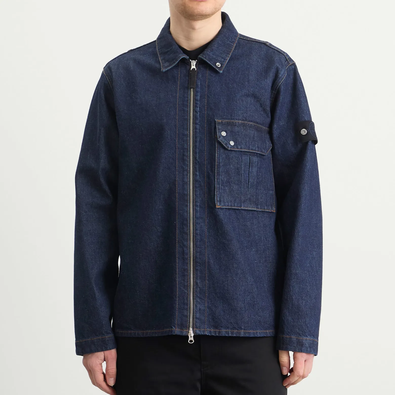 Stone Island Denim Research Indigo Denim Zip Shirt Jacket
