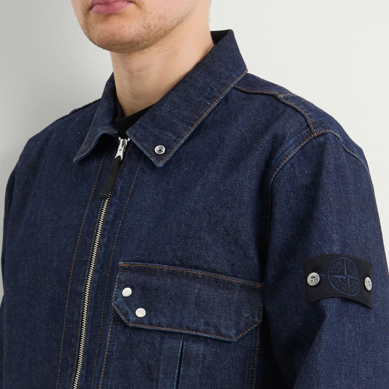 Stone Island Denim Research Indigo Denim Zip Shirt Jacket