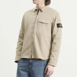 Stone Island Organic Cotton Satin Zip Shirt Jacket